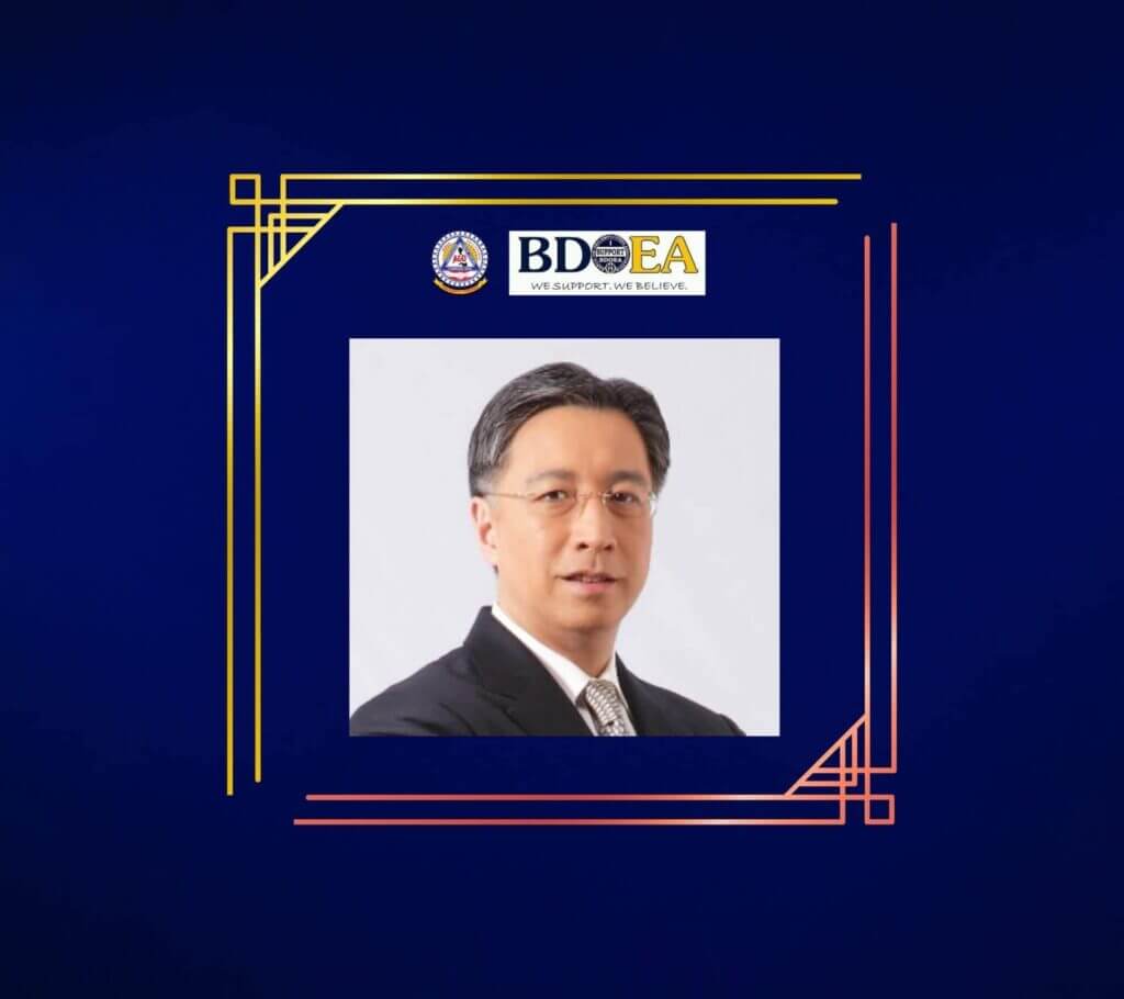 ALU Congratulates Mr. Nestor V. Tan: Portrait of Mr. Tan with ALU and BDOEA logos on a blue background with gold and orange accents.