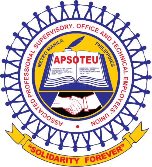 APSOTEU logo: Associated Professional Supervisory, Office and Technical Employees' Union, with an open book, handshake, and motto "Solidarity Forever."