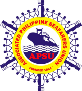 Logo for the Associated Philippine Seafarers Union (APSU), founded in 1984, featuring a ship silhouette and a helm design.